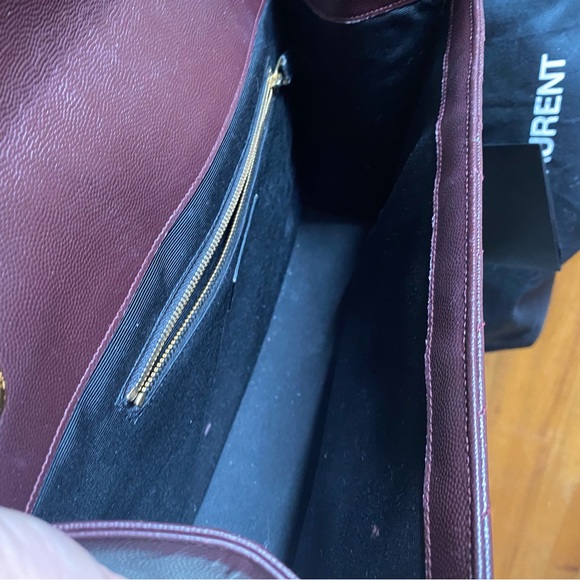 TRADE!💕YSL Saint Laurent Chevron large Burgundy leather chain bag purse gold - Picture 11 of 14